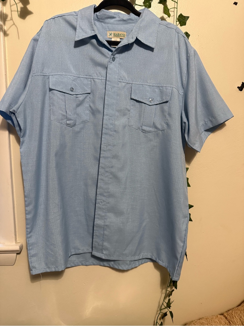 Haband Sky Blue Short Sleeve Button-Front Work Shirt